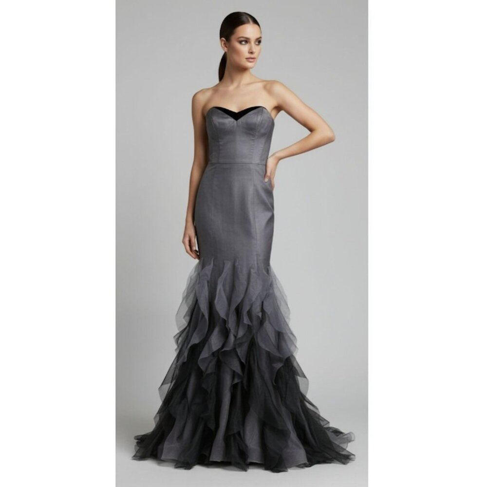 Luxury Whymisy Goth Rocker Glam Festival Mermaid Ruffle Long Gown Gray Womens S